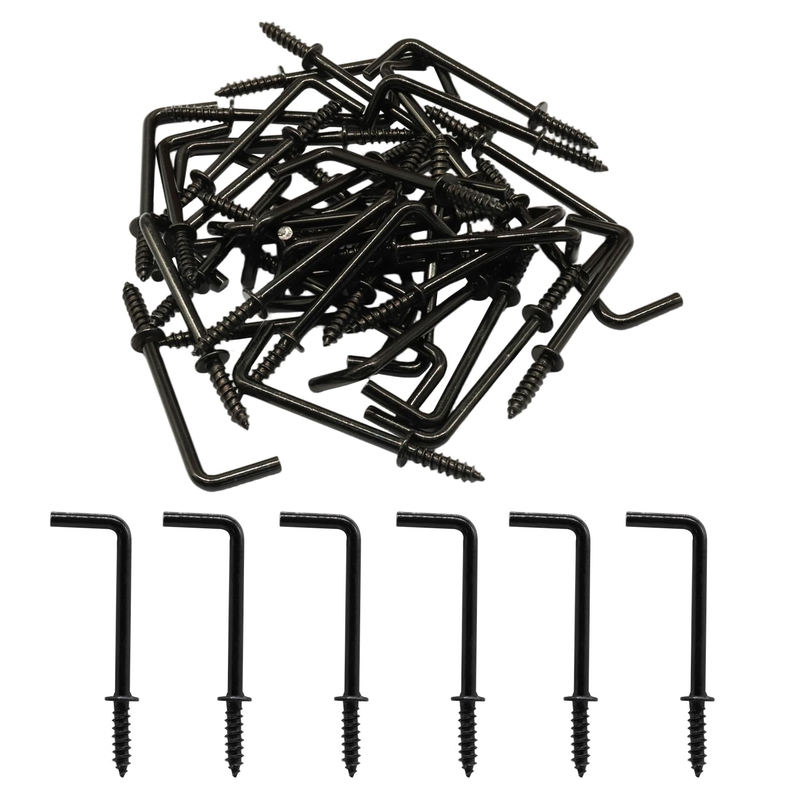 Cjueiom 40 Pack 1-1/2 Inch L Shaped Screw Hooks Black, Versatile Hanging Hooks for Home, Office, Garage, DIY Projects, Wall Mounting, Organizing, and Decorations