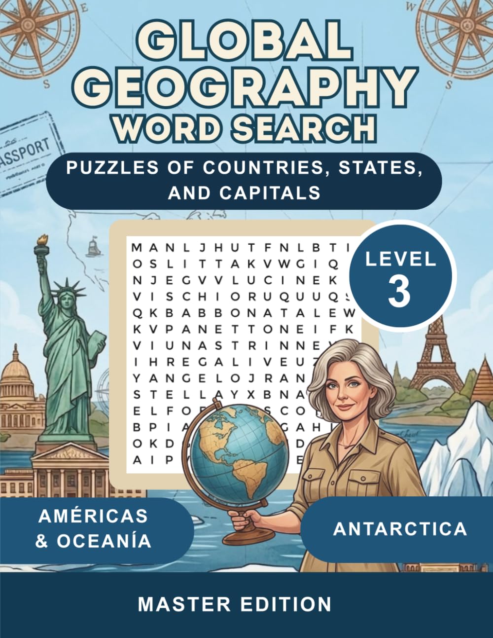 Global Geography Word Search: Puzzles of Countries, States, and Capitals Across the Americas, Oceania, and Antarctica