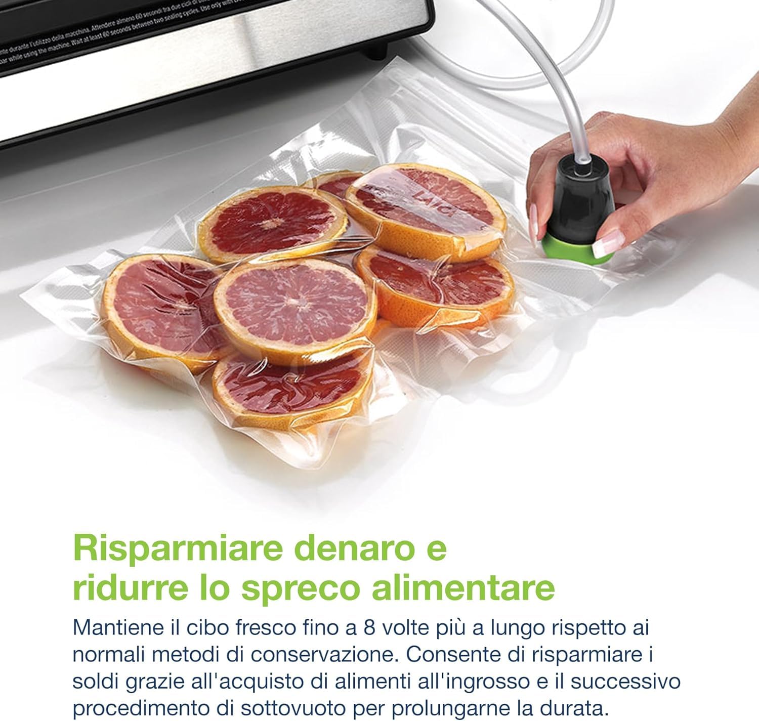 Máquina envasadora de alimentos al vacío LAICA VT3240 con bolsas de vacío adicionales - Termoselladora de bolsas automática para 100 ciclos consecutivos