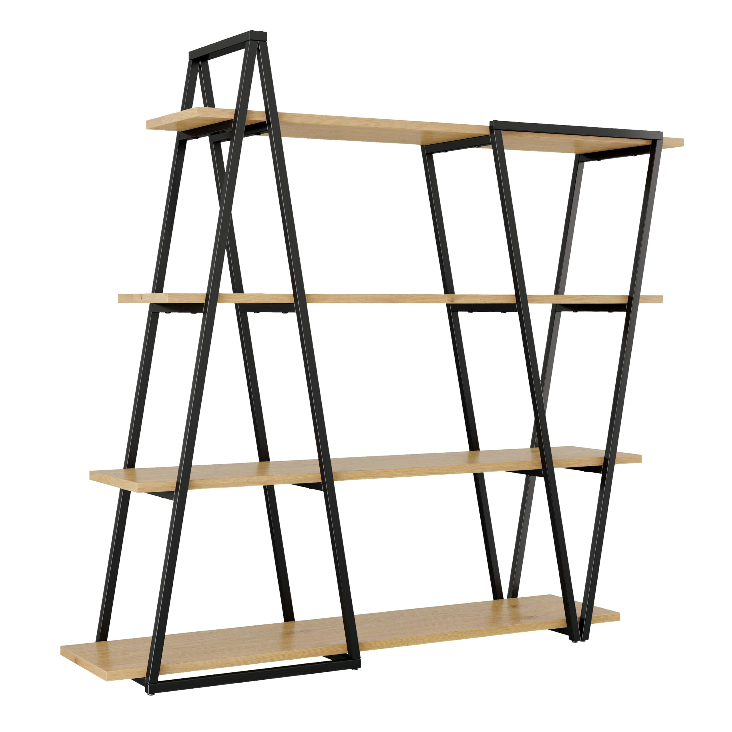158×35×166 cm Geometrisches Stehregal – Bücherregal/Offenes Metallregal mit 25 mm Verdickt MDF-Holzböden, Dreiecksdesign, für Wohnzimmer, Küche & Arbeitszimmer,Regal - Bücherregal