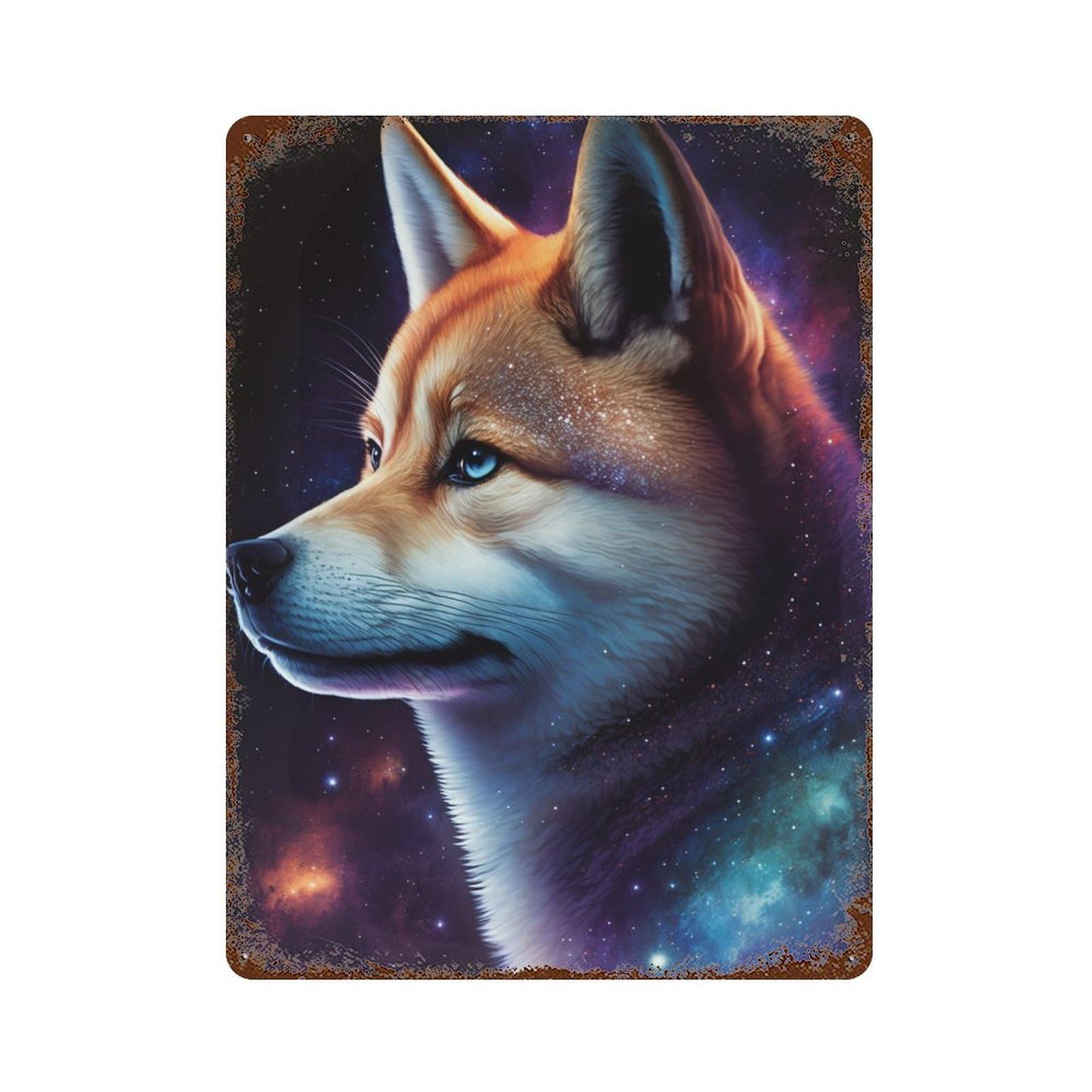 Cosmic Wolf Portrait Art Print Decorative Tin Sign 15.7"x11.8", Classic Wall Plaque for Garage, Pub Or Kitchen