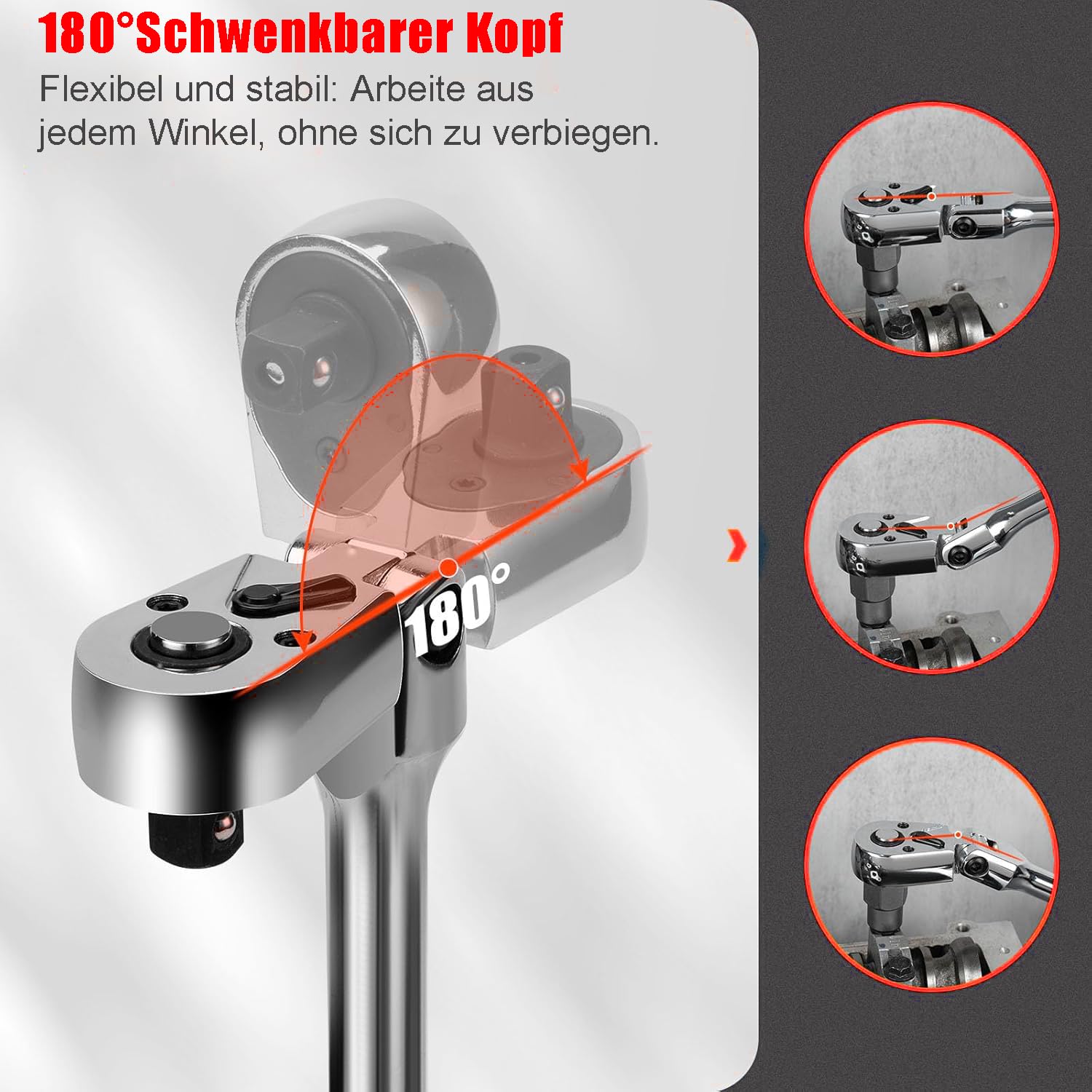 Set di chiavi a cricchetto flessibili, 1/4", 3/8", 1/2", con 3 barre di prolungamento, chiave a cricchetto flessibile, 72 denti, sgancio rapido, reversibile