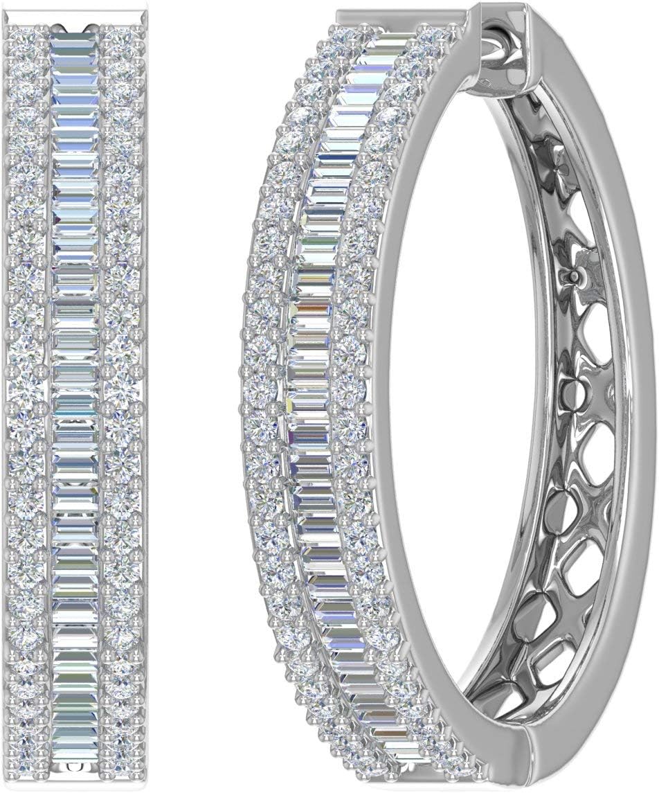 1 Carat Natural Round Shape Prong & Channel Set Diamond Hoop & Huggies Earrings in 10K Gold Hoops for Women