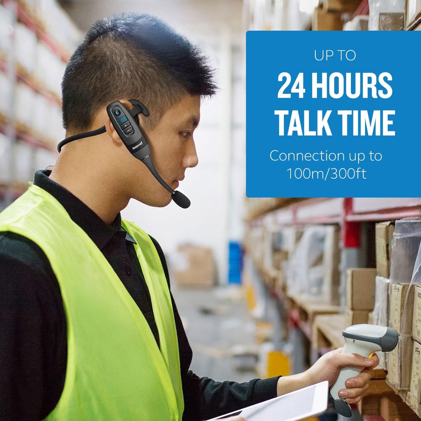 BlueParrott C400-XT Mono Bluetooth Wireless Headphones 96% Noise Canceling Trucker Headset with Mic, Convertible Over Head to Behind Neck Style with 300 ft. Wireless Range, 24 hrs. Talk Time, Black