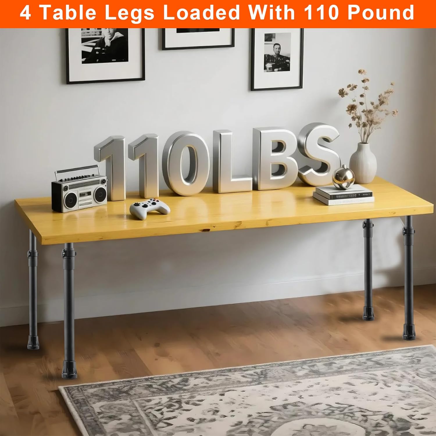 Premade Round Metal Desk Legs, 17 to 30inch Telescoping Round Office Table Legs Heavy Duty Set of 4 Stainless Steel Tube Portable DIY Furniture Screw in Table Legs Sturdy