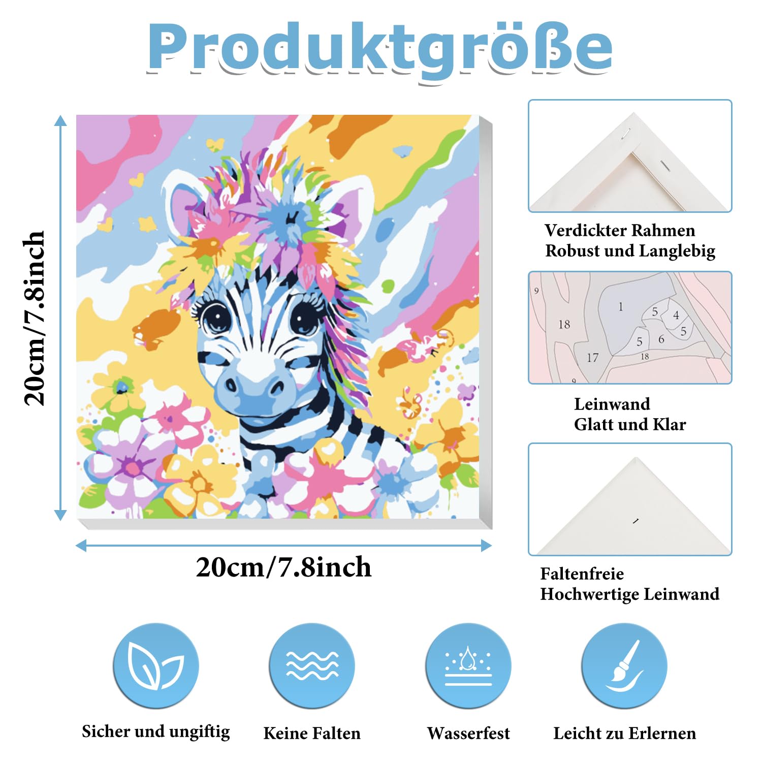 Malen Nach Zahlen Tier-Motiv Für Kinder – Komplettset Mit Leinwand, Farben & Pinseln, 20x20 Cm, Inkl. Rahmen & Staffelei