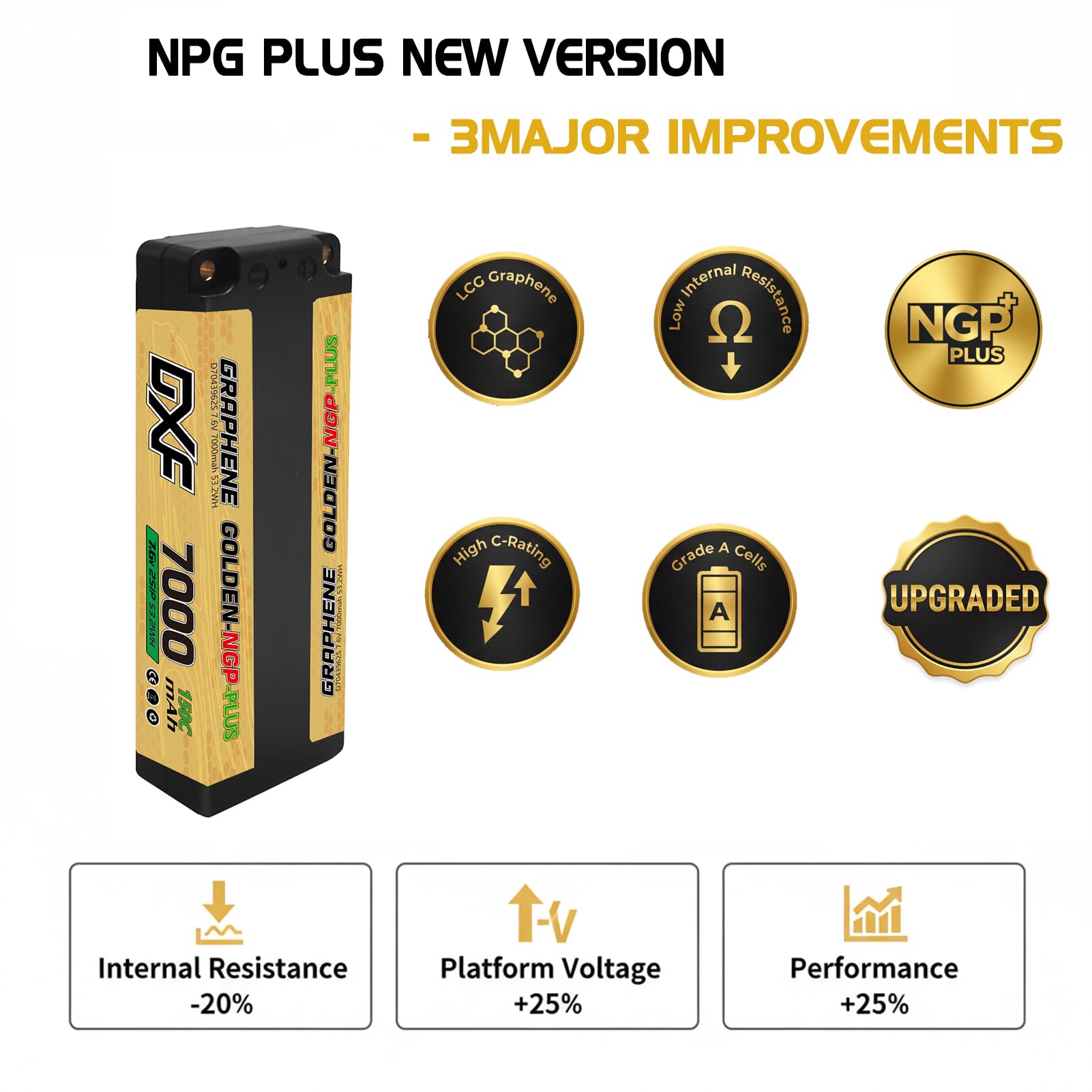 DXF 2 Packungen 2s lipo akku, leistungsstarker für modellfahrzeuge - lipo 7,6v, 7000mah, 150c, 5.0mm Deans/T stecker fittet 1/8 und 1/10 Modelle losi, axial mehr, Essential für lipo 2s Enthusiasts