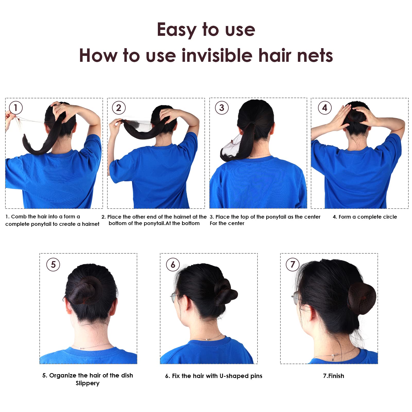 Prasacco Redes para moño, paquete individual, 20 unidades, redes invisibles para el cabello de 20 pulgadas, reutilizables, de nailon, malla invisible con borde elástico, para moño de ballet, peluca de