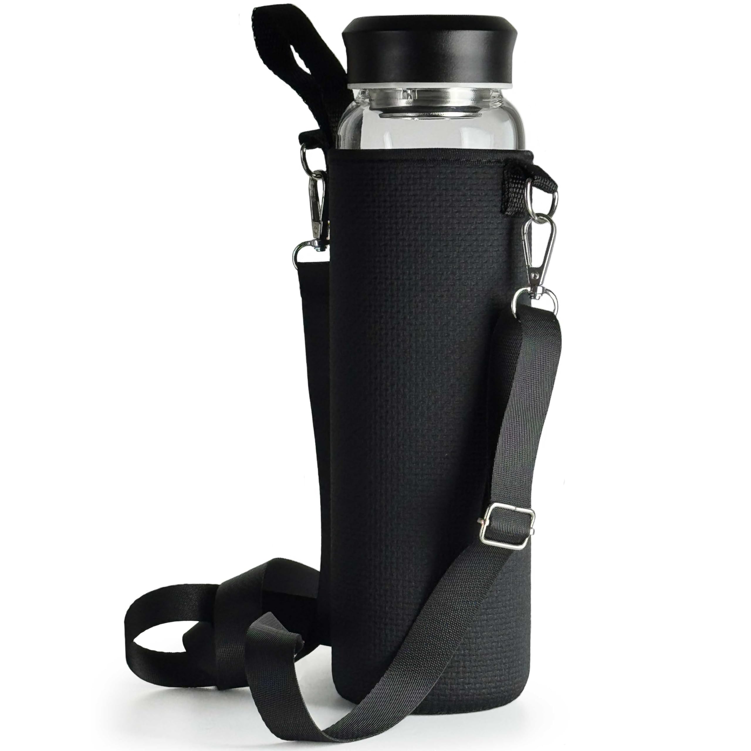 Amazon.com: drinmoaer 32 oz Clear Glass Water Bottles with Black Stainless  Steel Lid - Wide Mouth Water Bottle with Sleeve and Strap (Black) : Sports  & Outdoors