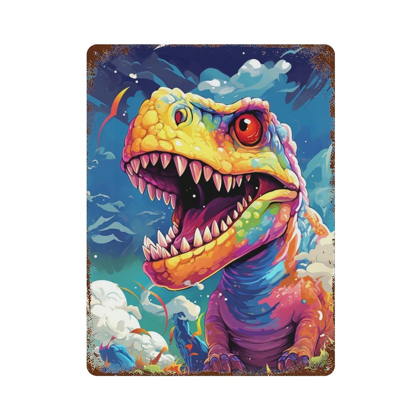Colorful Dinosaur Artwork 15.7"x11.8" Retro Metal Sign, Vintage Wall Decor for Office, Studio And Wall Decor