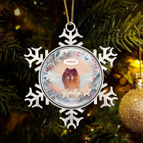 Adorno navideño de copo de nieve  Chow Chow Chow con alas de perro en el cielo, adornos de Navidad para árbol, conmemorativos personalizados, ángel,