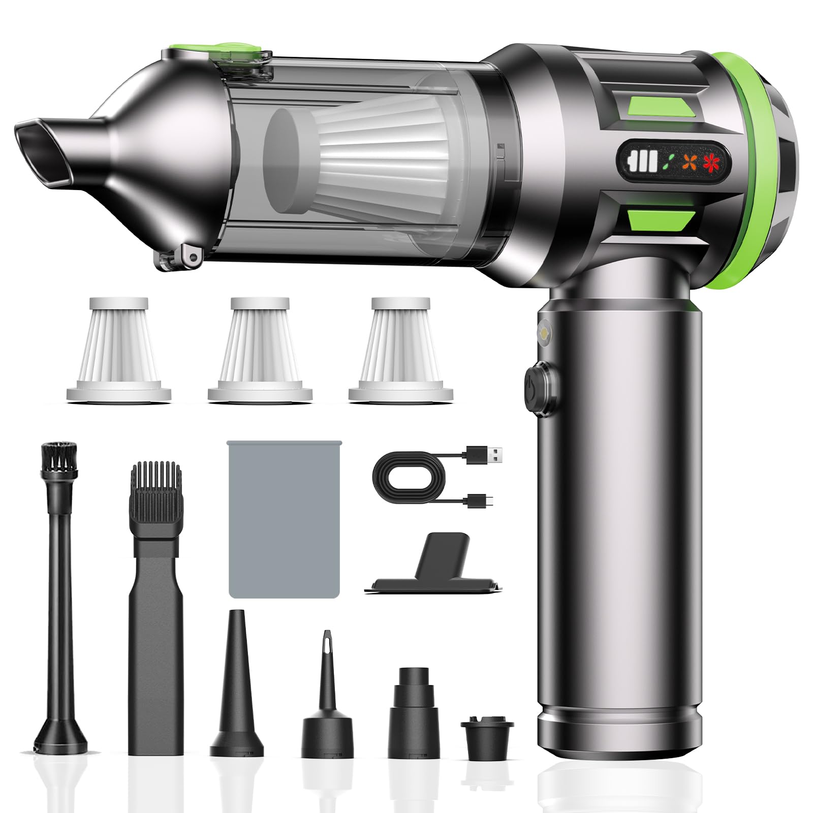 Kedifoai Aspirabriciole Senza Fili, 25000Pa Aspirapolvere Auto, Aspirapolvere Portatile con Motore Brushless, Batteria da 6000 mAh, Mini Aspirapolvere Con Display a LED, per Auto, Peli di Animali