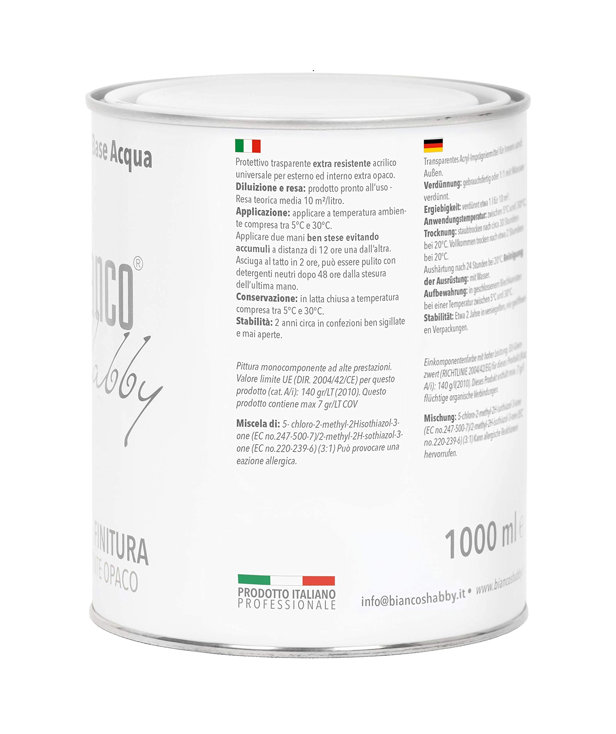 CHALK PAINT Bianco Antico & FINITURA + PENNELLO - Pittura Shabby Chic EXTRA OPACA (1 Litro) + Finitura Trasparente Opaco (1 Litro) + 1 Pennello Pro 40 mm
