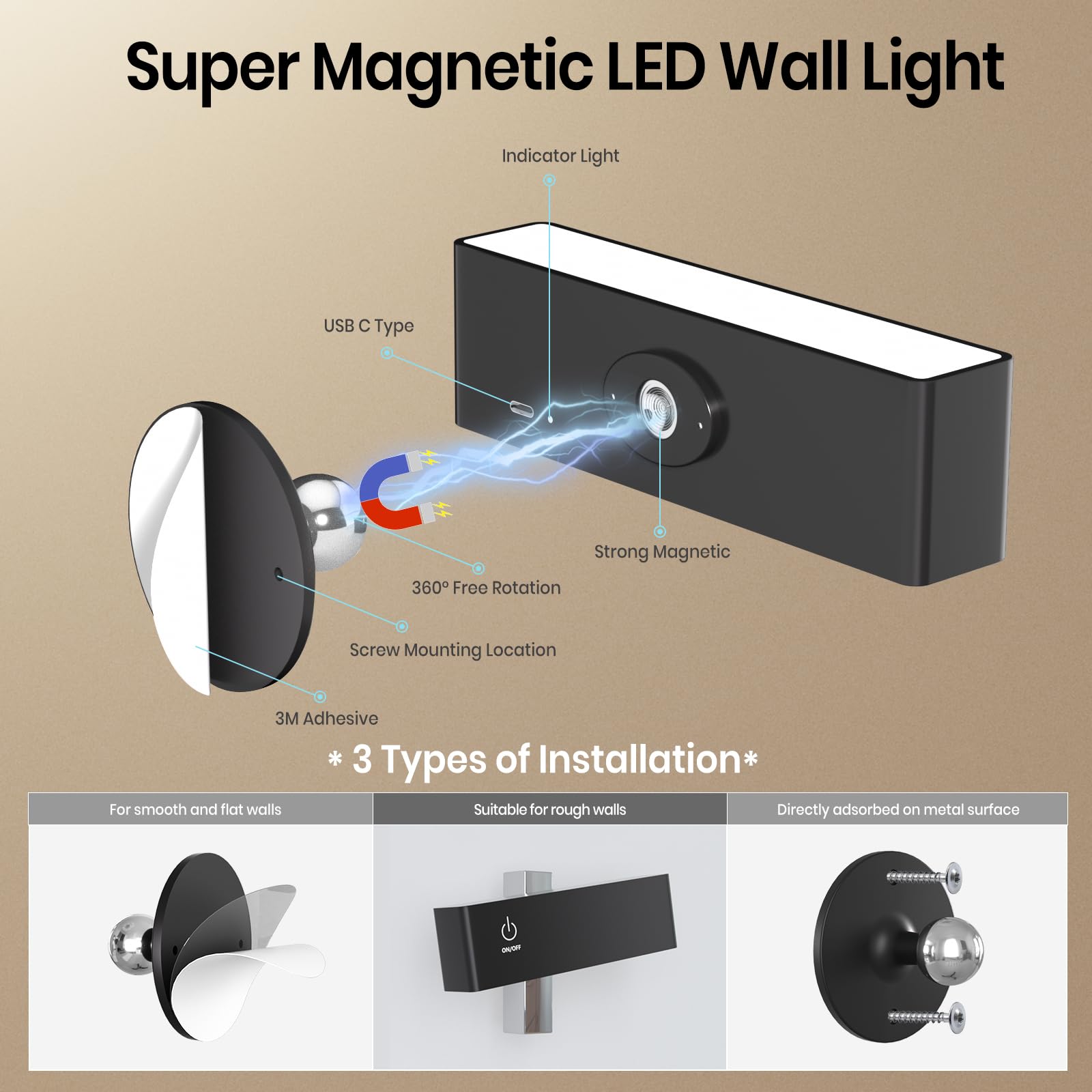 YiLaie 2 Pezzi Applique LED da Parete Interno, Lampada da Parete a LED Moderna con Ruotabile a 360°, Magnetica, Controllo Touch, Lampada Senza Fili, Lampada a Batteria, Applique Camera da Letto