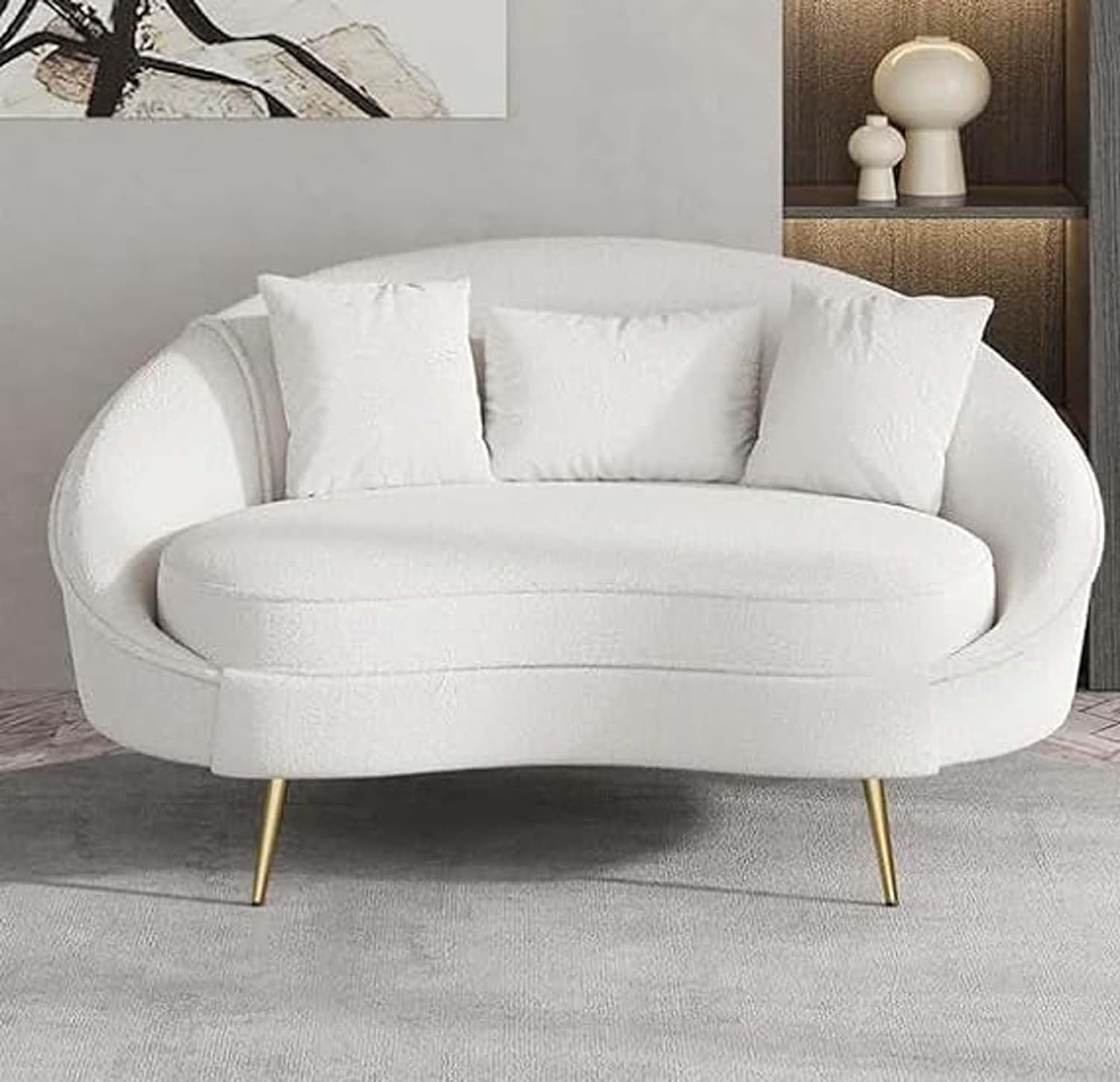 Comfort Round Velvet 2 Seater Sofa Curve Love Seat Relexable for Elders Best nap for Leaving Room, Hallways, Offices, Garden, Bedroom (Off-White)-image-17