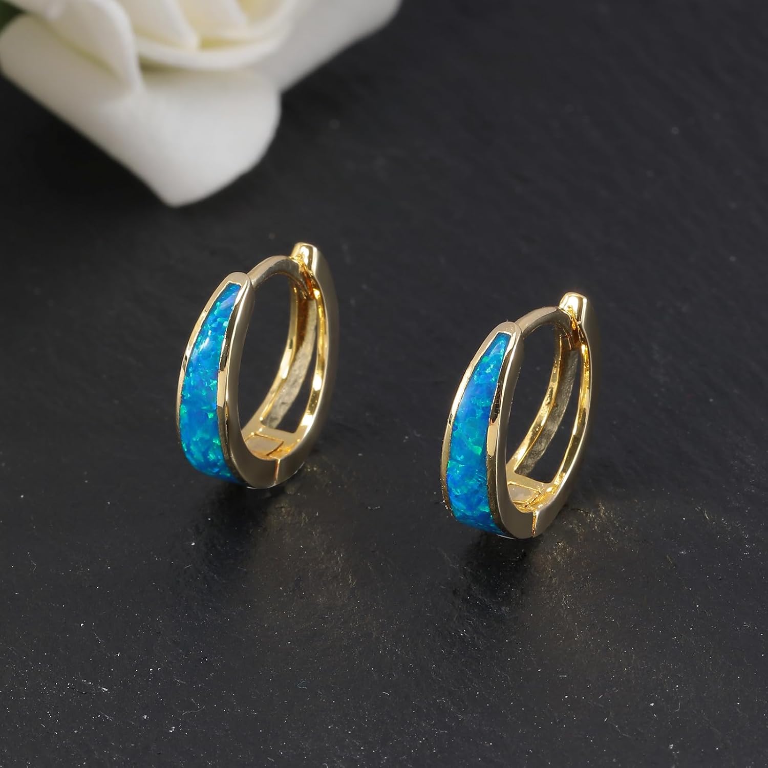 CiNily Opal Earrings, Small Gold Hoop Earrings for Women Trendy 14k White Gold Plated Huggie Hoop Earrings Silver Chunky Earrings Gold Opal Jewelry Gift for Mothers Day Birthday Daily 15 MM - Image 4