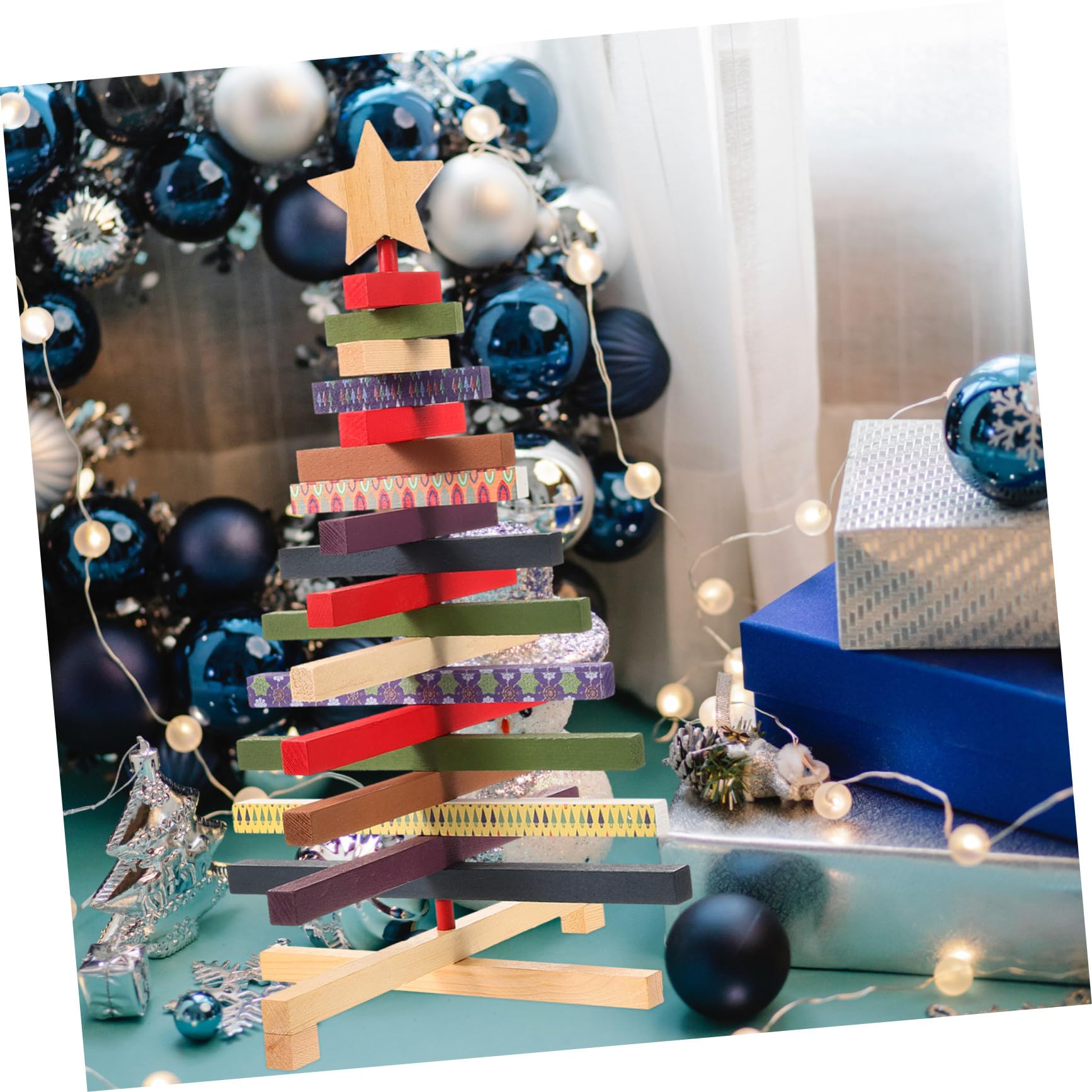 Árbol De Navidad Artesanal Giratorio De Madera Decoración para Mesas y Ventanas Adorno para Oficinas y Eventos Navideños