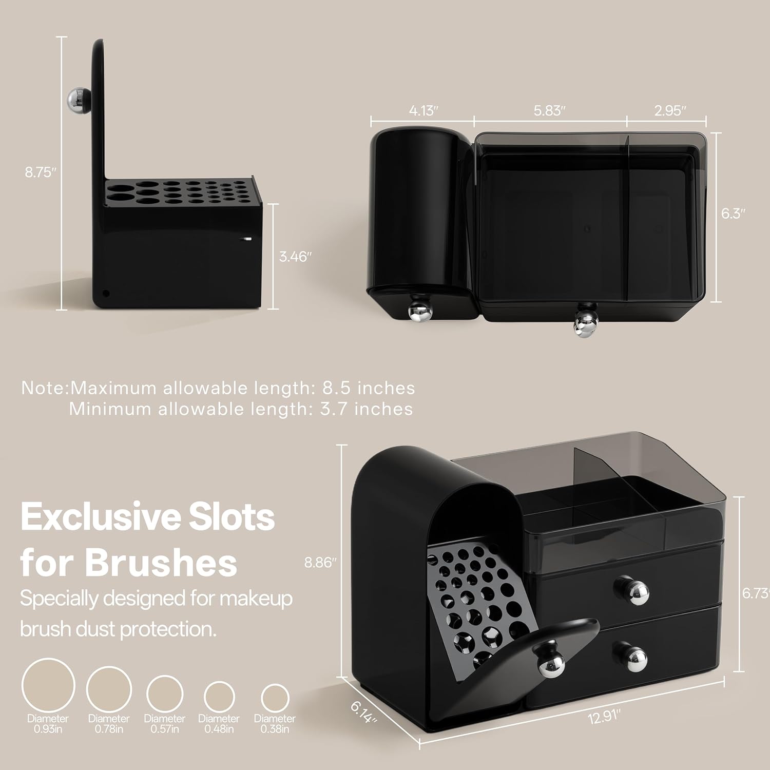 HBlife Makeup Organizer Countertop with Drawers, Vanity Organizers with Brush Holder, Bathroom Counter Organizer for Perfume, Nail Polishes, Lipsticks, Skincare and Eyeshadow Palettes