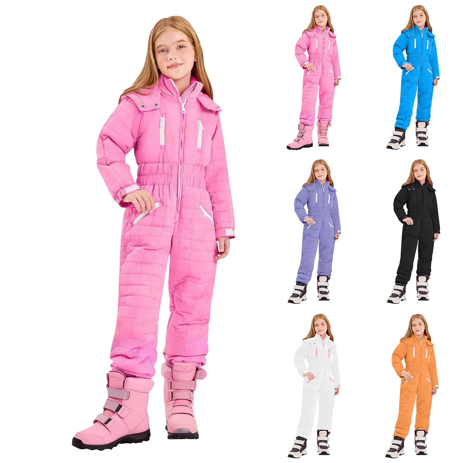 Tuta da neve classica monopezzo, con tasche per bambini, unisex, addensante, antivento, impermeabile, tuta da sci per bambini, con chiusura a strappo, calda per alpinismo