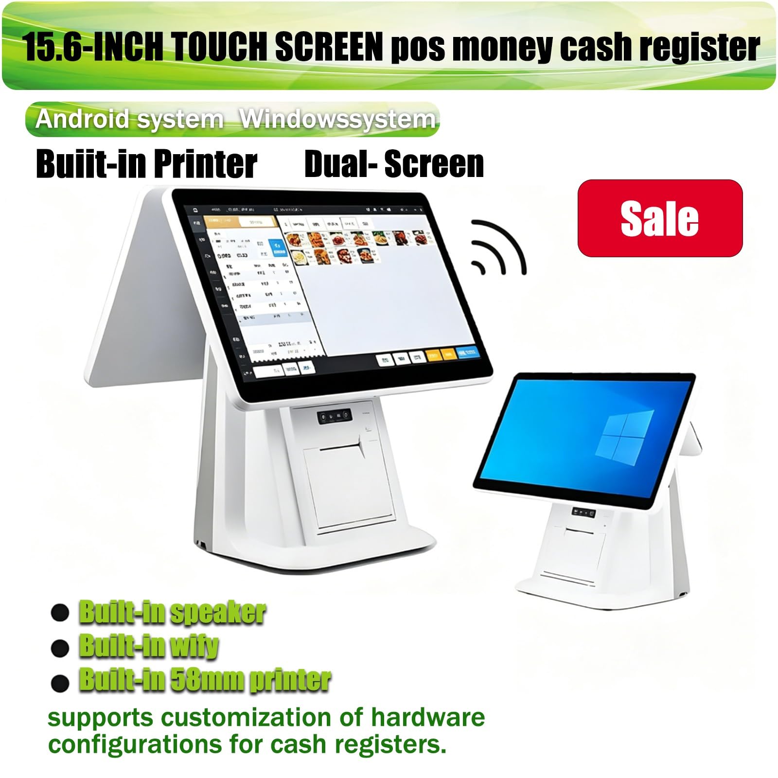 Tsampa Caja registradora Inteligente Todo en uno con Pantalla táctil de 15,6 Pulgadas, 8 GB de RAM, 128 GB de SSD, ángulo Ajustable, para Comercio minorista, restauración