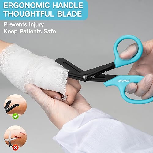 Miniatura 10 de Tijeras de trauma  RISEMART Tijeras médicas vendaje para enfermeras, 7.5 pulgadas, cuchillas antiadherentes recubiertas de fluoruro de acero