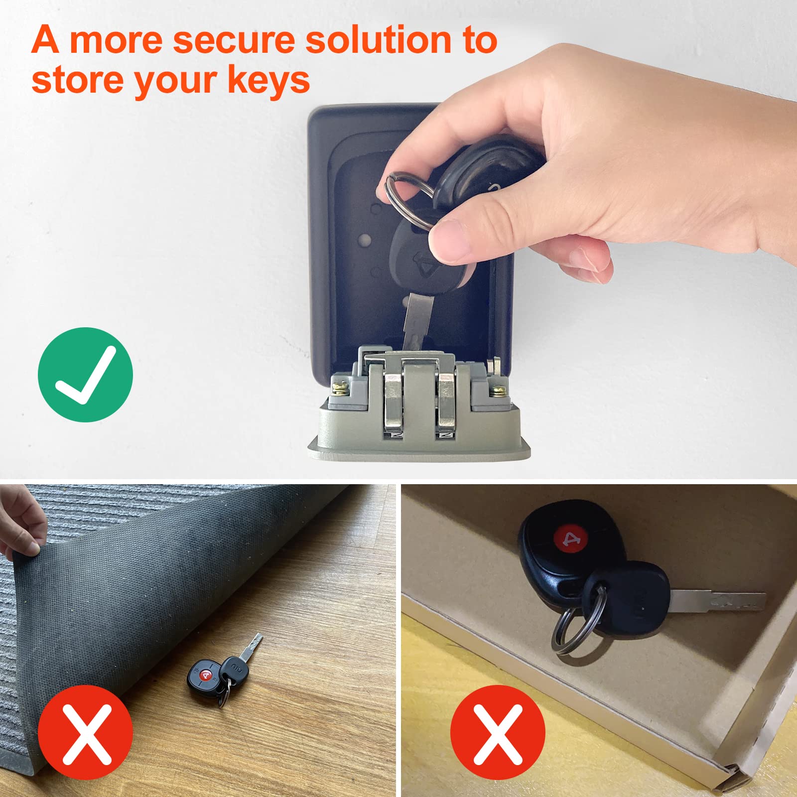 Newpop Caja de Seguridad para Llaves Código 4 Dígitos Impermeable Resistente Corrosión Pared Gris