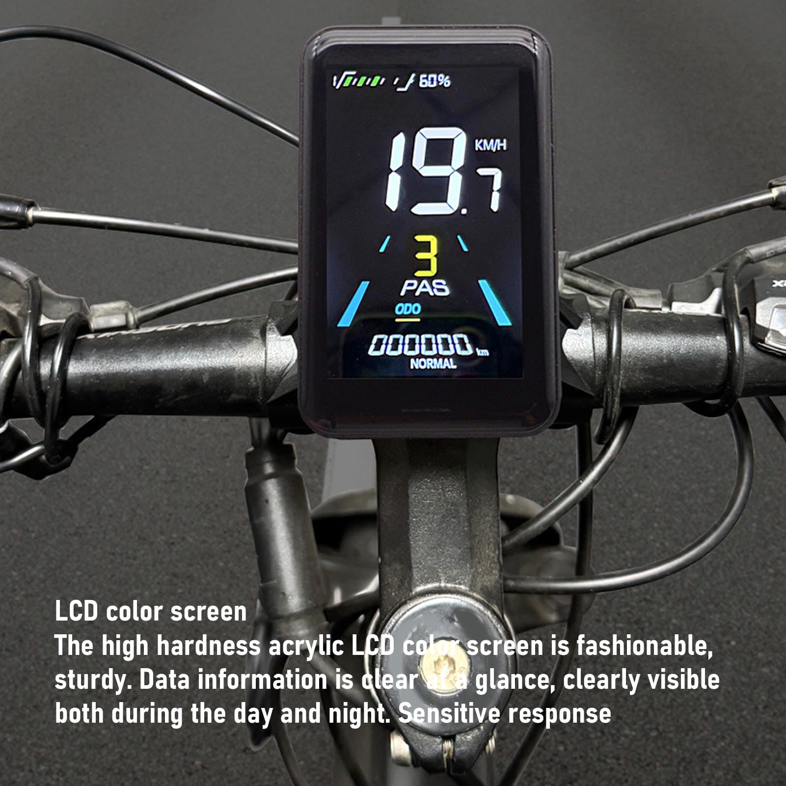 Jenngaoo Panel LCD para Bicicleta Eléctrica y Scooter, Pantalla a Color con Cable de Extensión 5 Núcleos, Monitor de Velocidad y Kilometraje, Compatible con 24V 36V 48V, Material A
