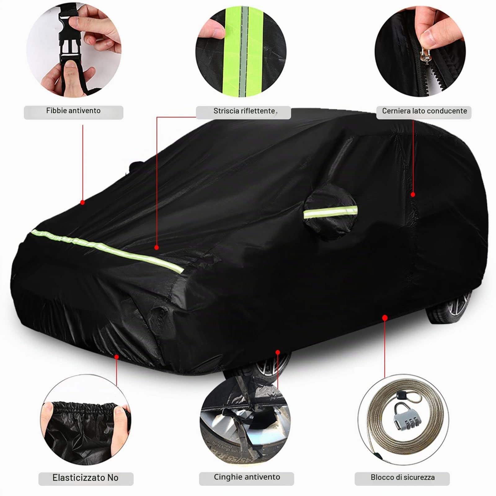 Copertura impermeabile per auto sostituisce per Fiat 500/500C/500E/Abarth 500 2007-2022, coperture per auto per tutte le condizioni atmosferiche con porta a cerniera