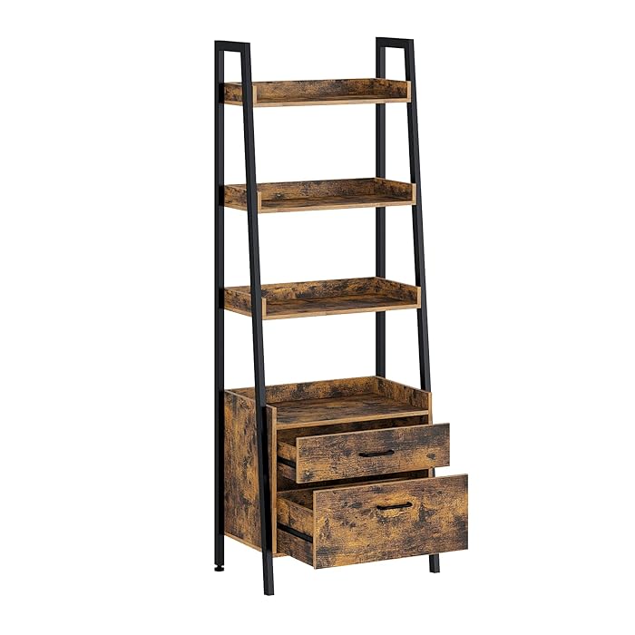 Buy Rolanstar Ladder Shelf with 2 Drawers, 4 Tier Ladder Bookshelf