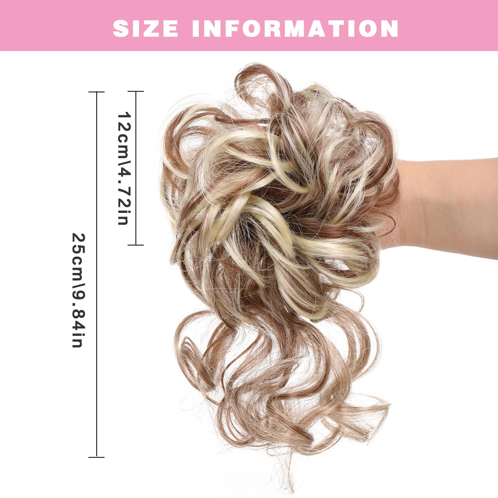 SSKHE Messy Bun Hair Piece for Women: Synthetic, Curly (Loose), Casual, Elastic Hair Bun Donut Accessories Scrunchies (White-brown) - Image 2