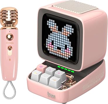 Bluetooth Speaker with Adaptive Pixel Display with Divoom Ditoo-Mic Karaoke Microphone - Gift Box (Pink)