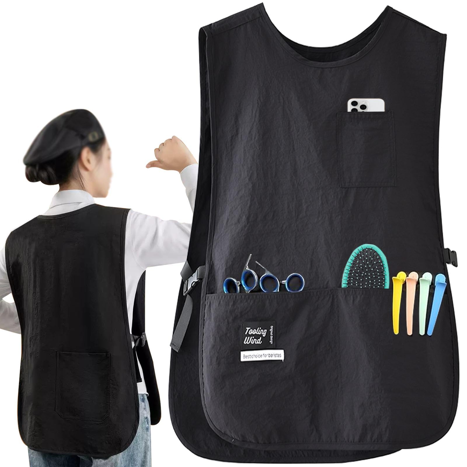 XDONEF Barber Smock Waterproof Hair Stylist Apron with 4 Pockets Hairdresser Apron Barber Vest Barber Jackets for Women Men Cosmetology Apron Stylist