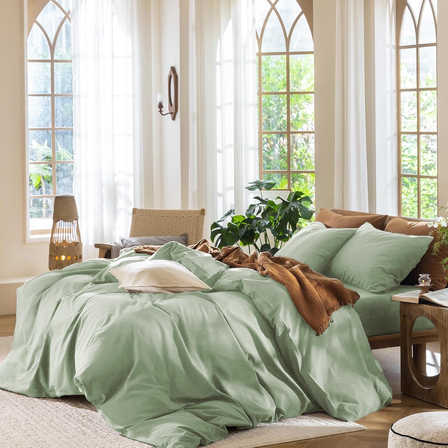 Linge de lit 220x240 haut de gamme en pur coton vert avec zips Luofanfei