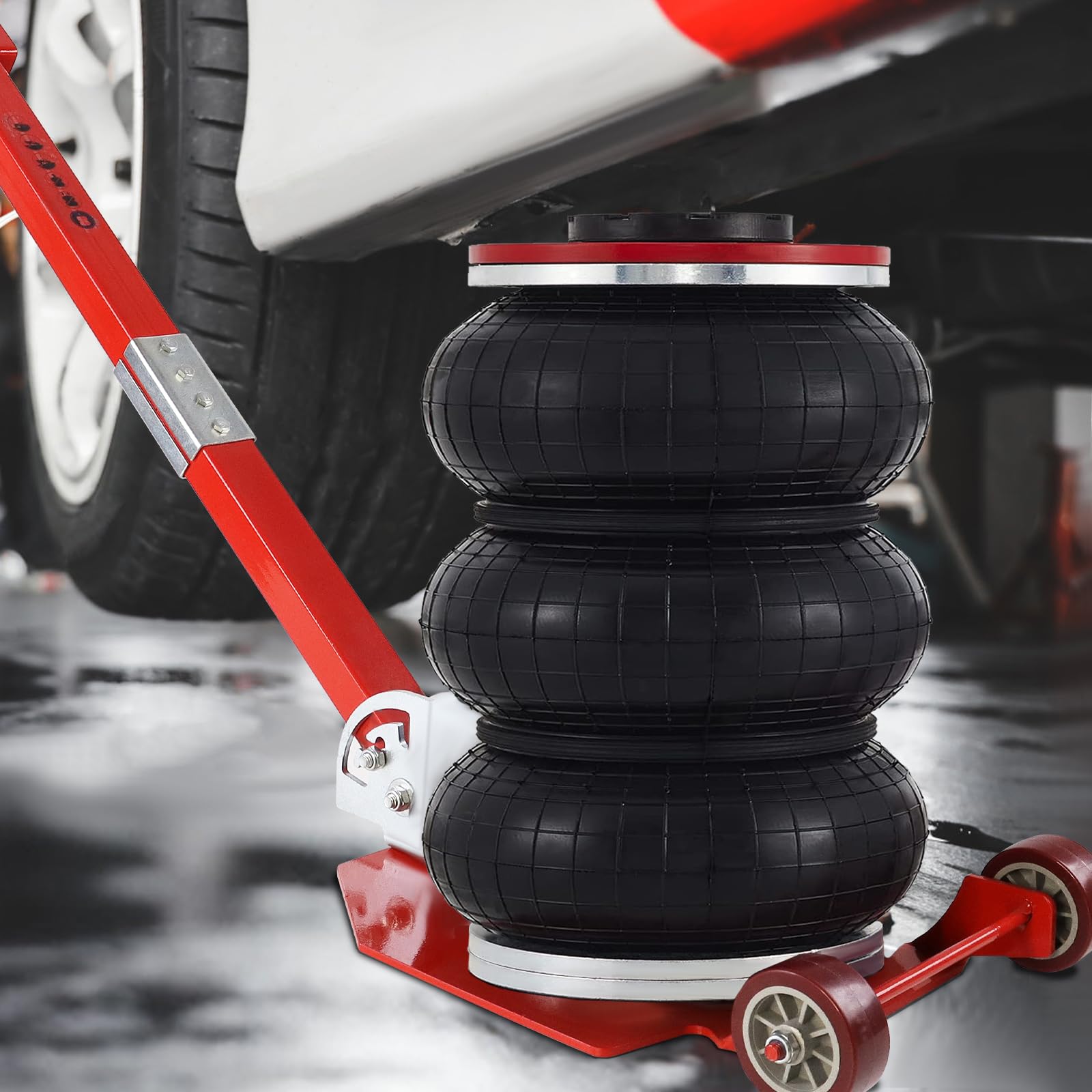 LILIIN Cric pneumatico 3T - Cric per auto, altezza di sollevamento: 150 – 400 mm - Cric ad aria con maniglia, cric per riparazione, in rosso e nero