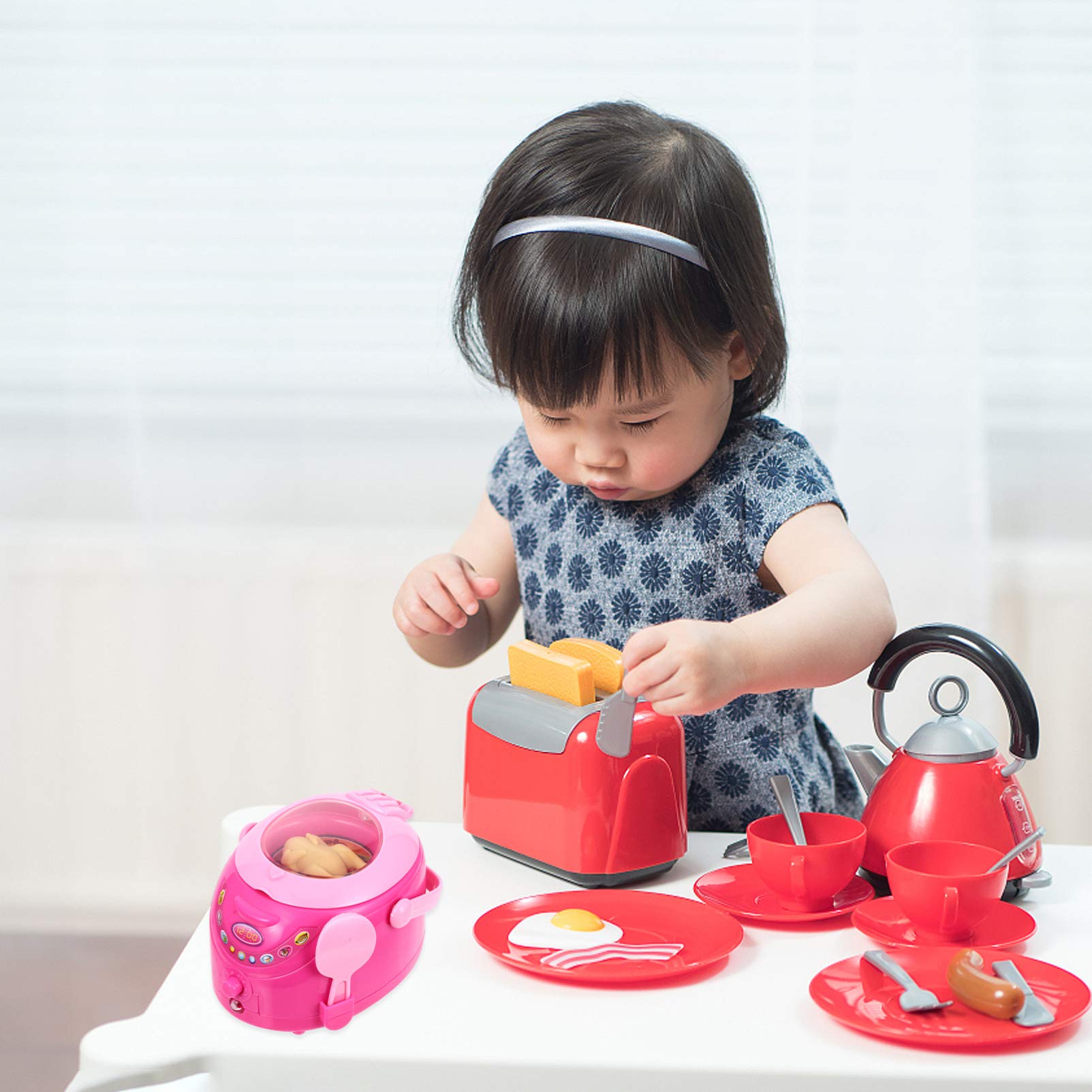 Simulation Rice Cooker Toy with Sound Kids Play House Rice Cooker Model Educational Toy for Toddlers Girls Boy Birthday ( Without Battery )