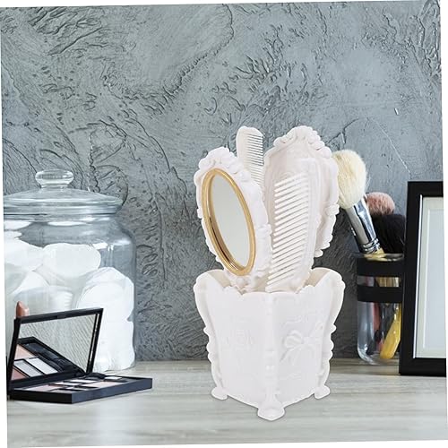 Miniatura 3 de Juego de peine de espejo de mano vintage de 5 piezas con mango de almacenamiento para espejo cosmético, cepillo de paleta desenredante, peine de