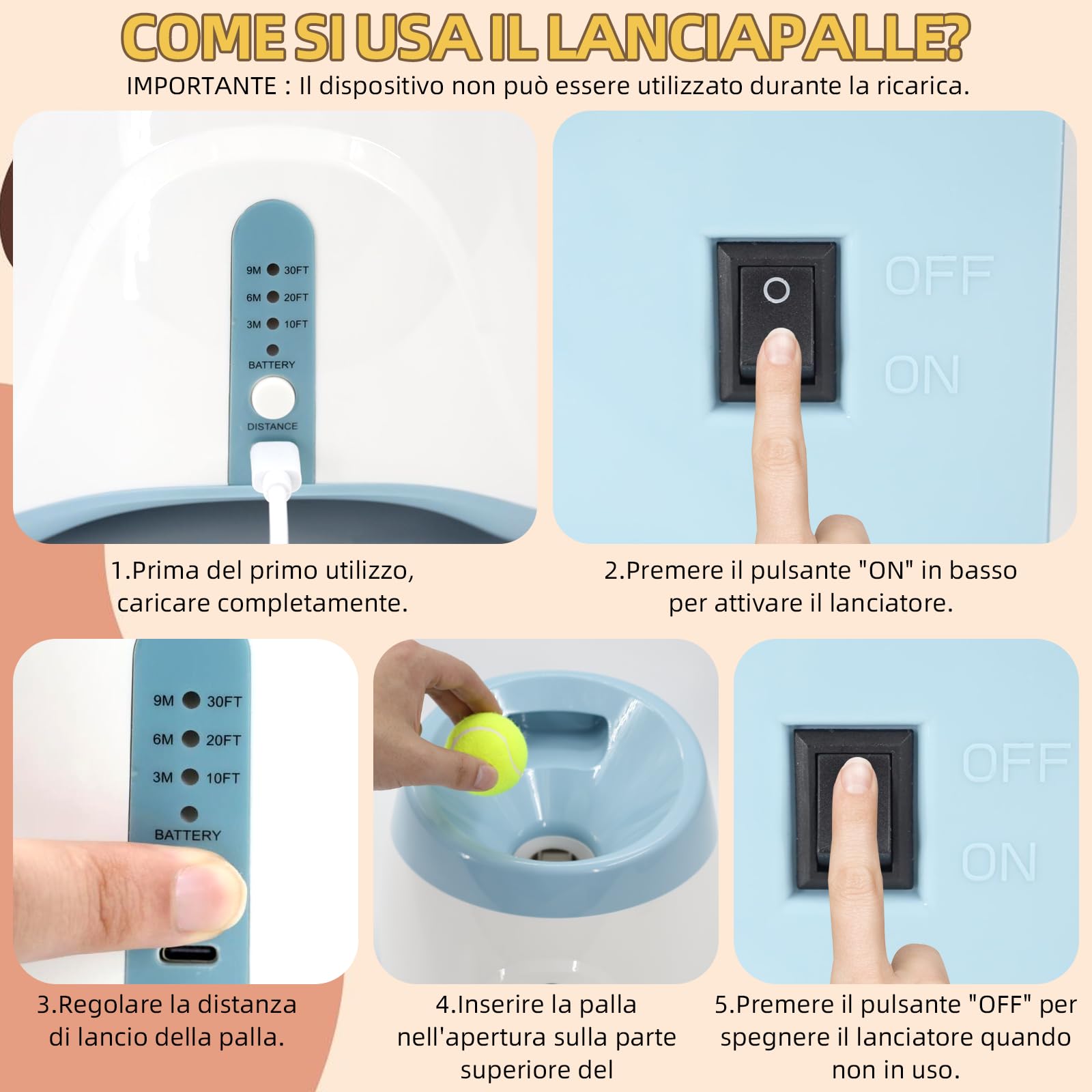 Gettatrice per cani con 6 palline da tennis, giocattolo elettrico interattivo per cani di piccola taglia, per interni ed esterni