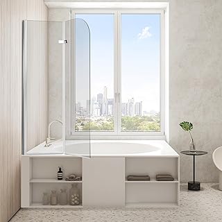 100x140cm Faltbare Duschwand für Badewanne, 2-teilige Glas Duschtrennwand aus 6mm Sicherheitsglas (EGS), Badewannenaufsatz, Silber Transparent