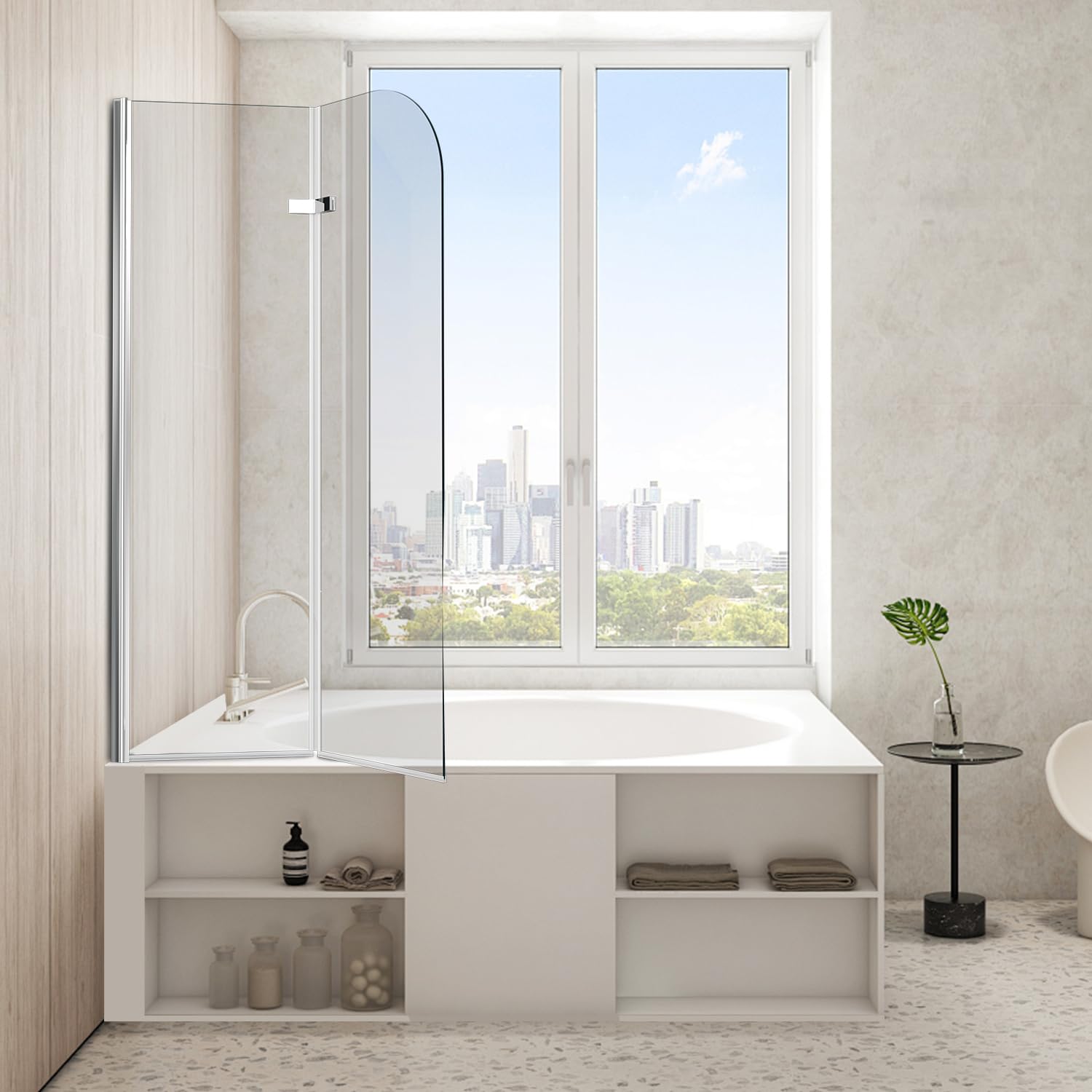 Duschwand für Badewanne 100x140cm, 2 Teilige Faltbare Glas Duschtrennwand aus 6mm Sicherheitsglas (EGS), Badewannenaufsatz, Silber Transparent