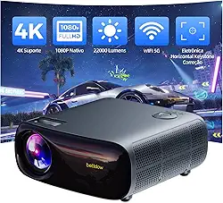 Bettdow Projetor 4k 22000 Lumens Full Hd 1080p Compatível Com Android 9, Smart Projetores Retroprojetor Portatil 650 ANSI WiFi 2.4G+5G BT 5.1, Eletronico Correção Trapezoidal, Foco manual