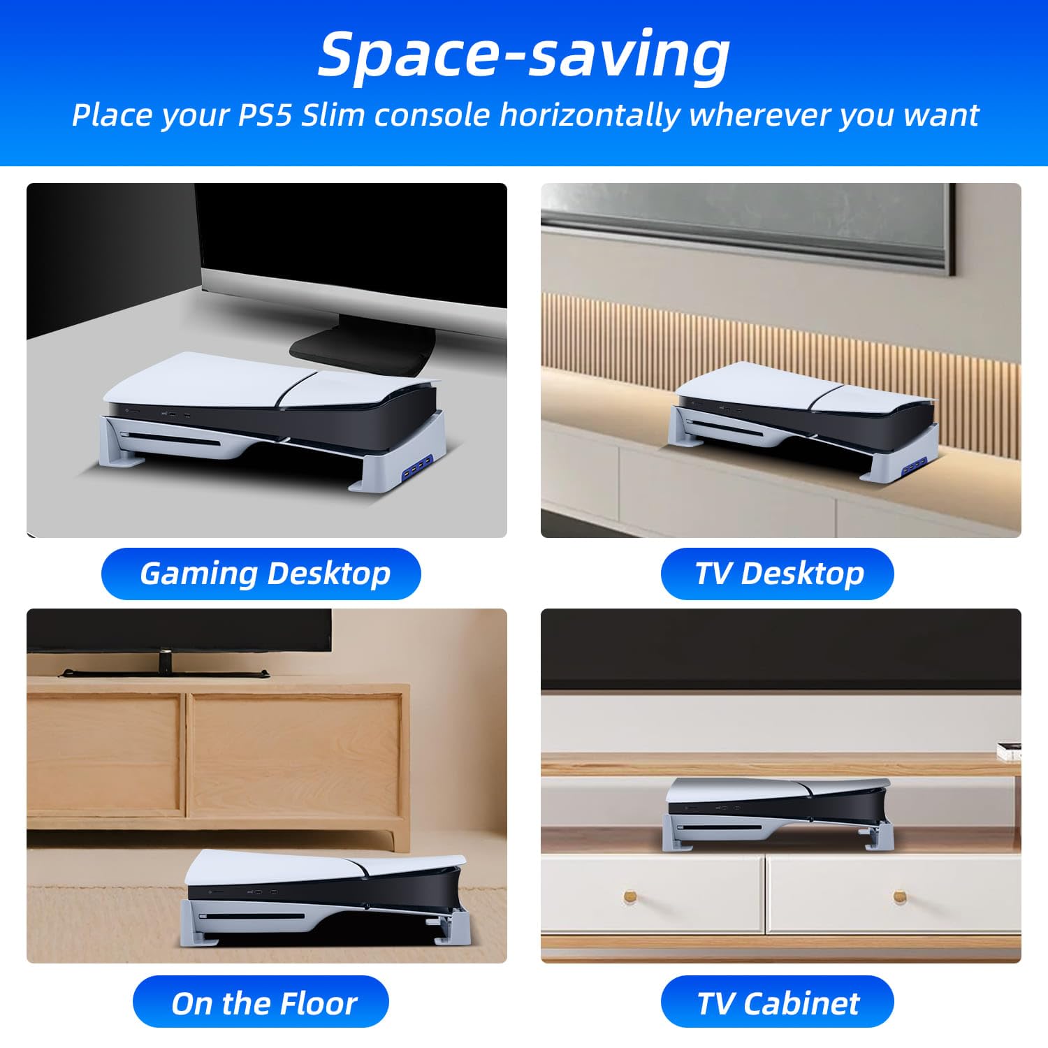 Pozioma podstawka do konsoli PS5 Slim z 4-portowym hubem USB, ulepszona podstawa wspornika akcesoria kompatybilna z PlayStation 5 Slim Disc & Digital Edition uchwyt na stojak