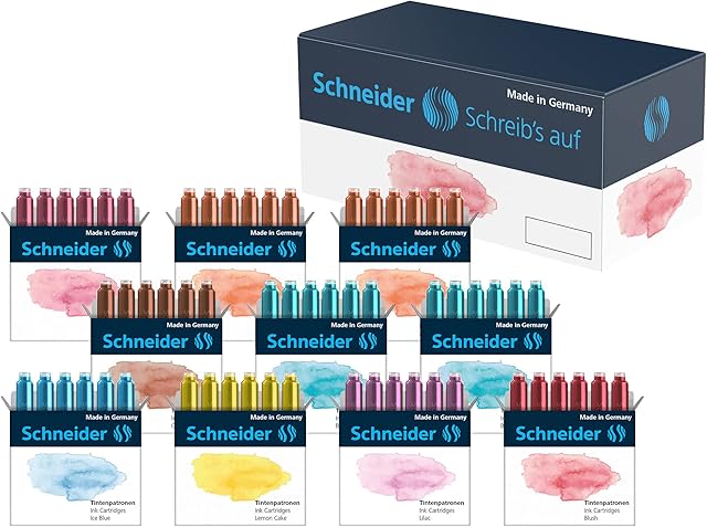 Schneider 166100 Pastel Ink Cartridge (Standard Cartridges for Fountain Pens) Assorted 10 x 6 Items