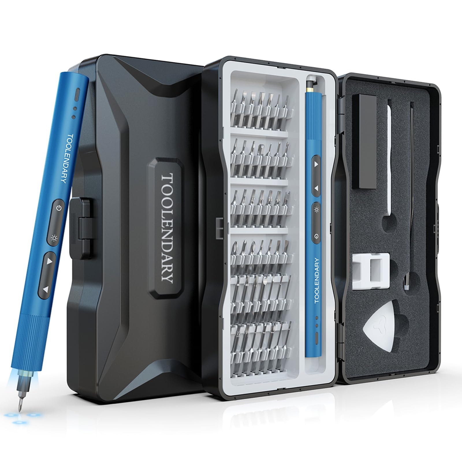 Elektrisch Schraubendreher Sets, 55 in 1 Mini Präzisions Elektro Schraubendreher Kits mit 48 magnetischen Bits, LED Leuchten für Laptop, Brillen-Blau