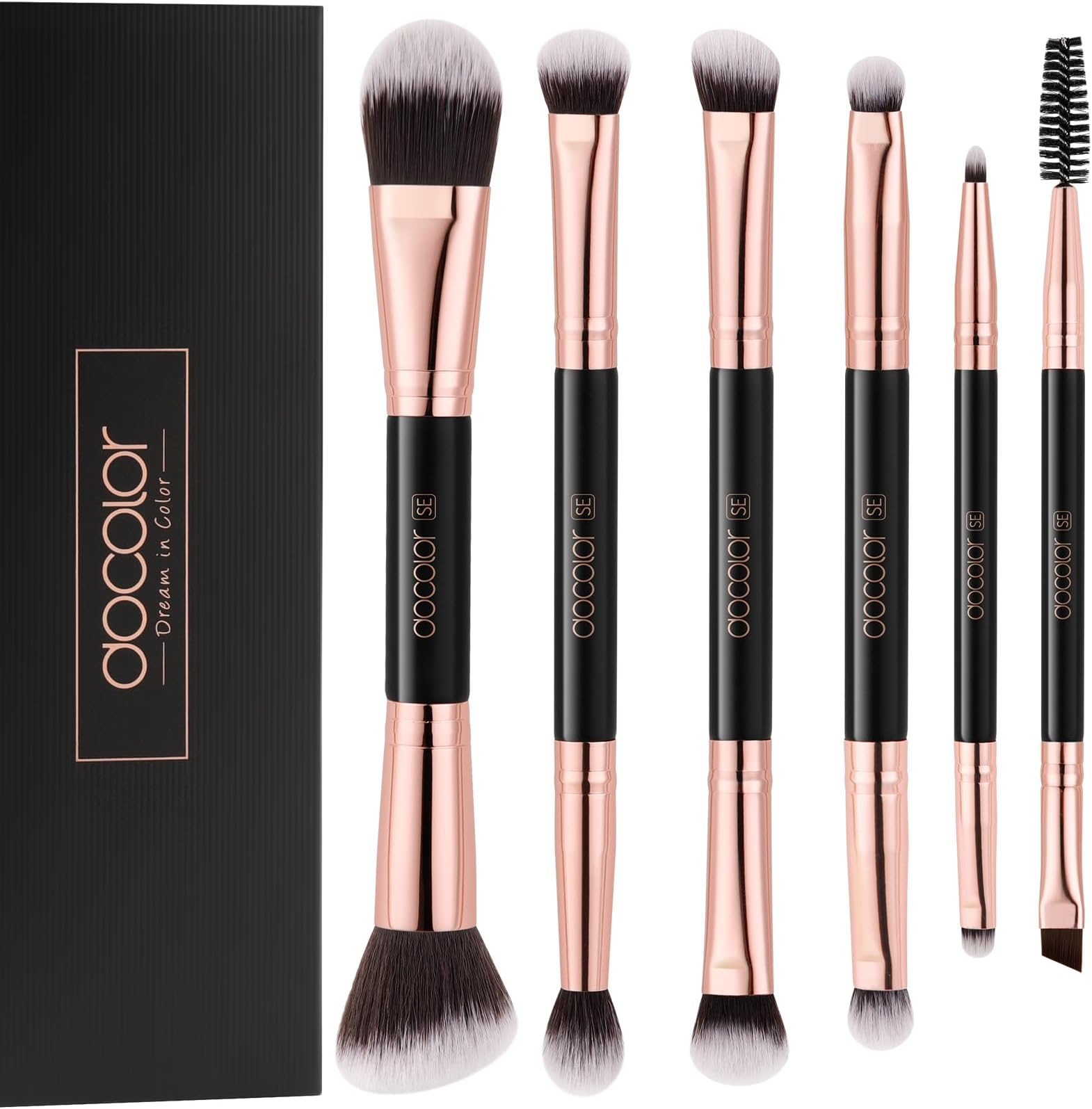 Docolor Eye Makeup Brushes 6Pcs Double Sided Professional Eye Brush Set Eyeshadow Blending Brushes