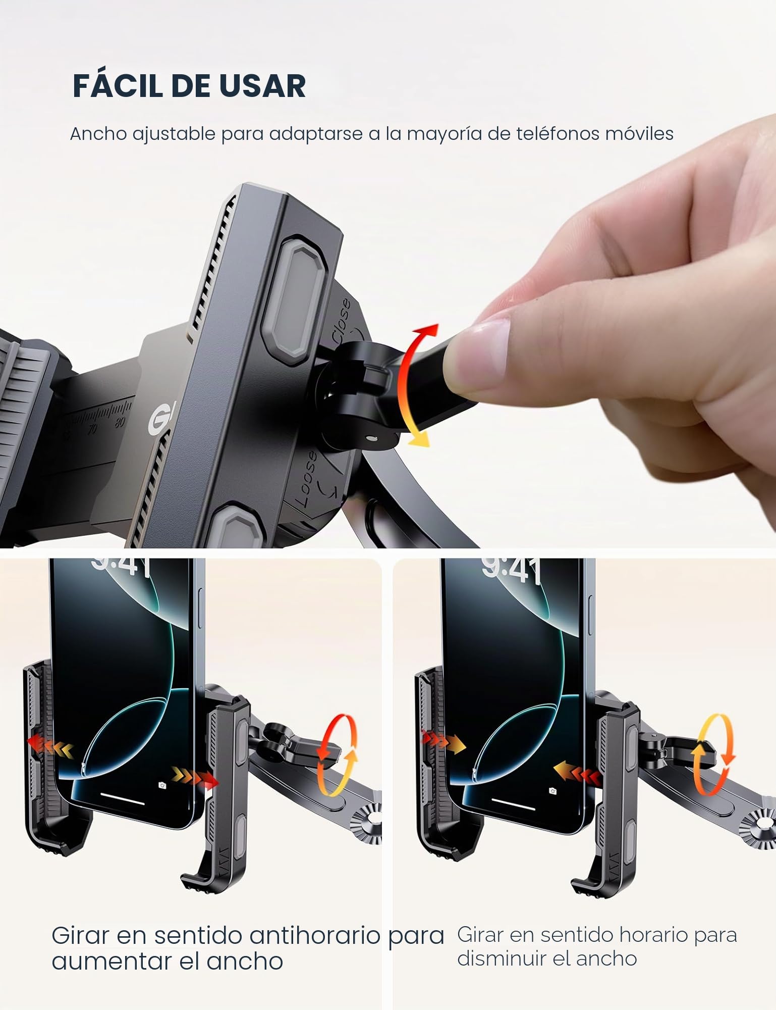 Grefay Soporte Movil Moto [1S Liberación Rápida] Soporte Telefono Moto para Espejo Retrovisor con Rotación 360 para Smartphone de 4.5-7" Pulgadas (Black 1)