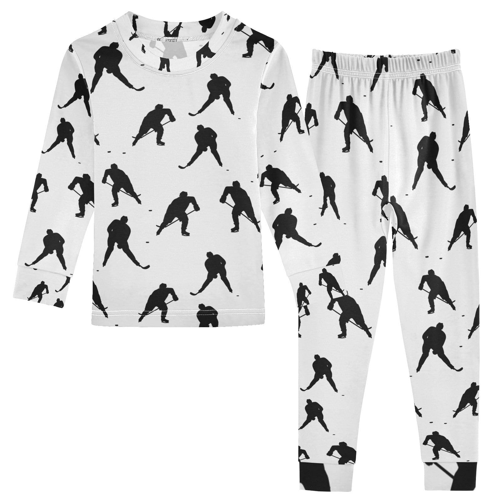Mnsruu Kinder-Nachtwäsche mit Eishockey-Spielern, langärmeliges Oberteil und Hose, bequeme Baumwolle, Pyjama für Jungen und Mädchen, Unisex, Loungewear, 18 m