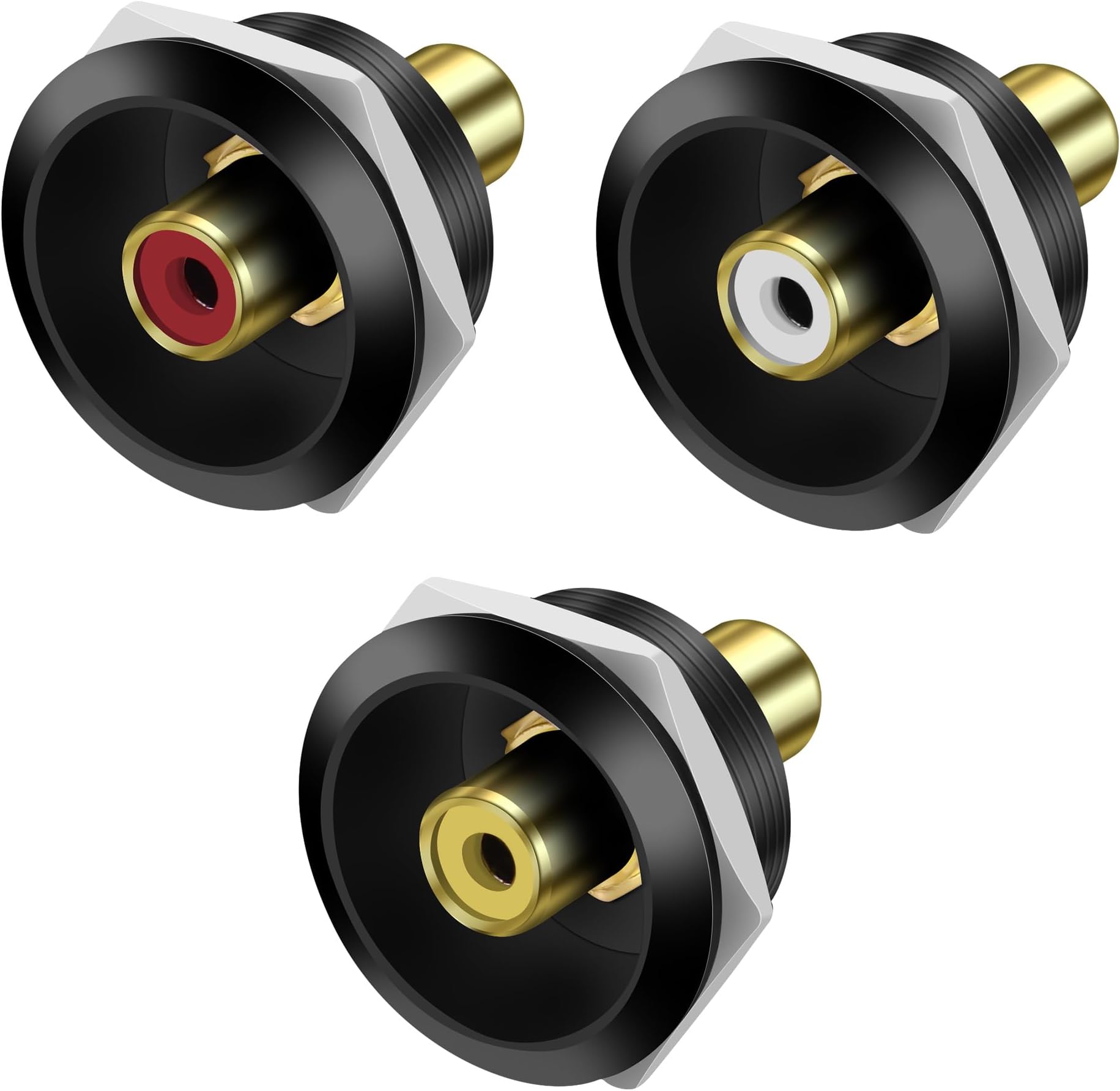 MEIRIYFA RCA Panel Mount Connectors Socket Female to Female Coupler Round Adapter Embedded Threaded Fixed for Audio Video Phono Speaker RCA Cable Amplifier（3PCS (Black)
