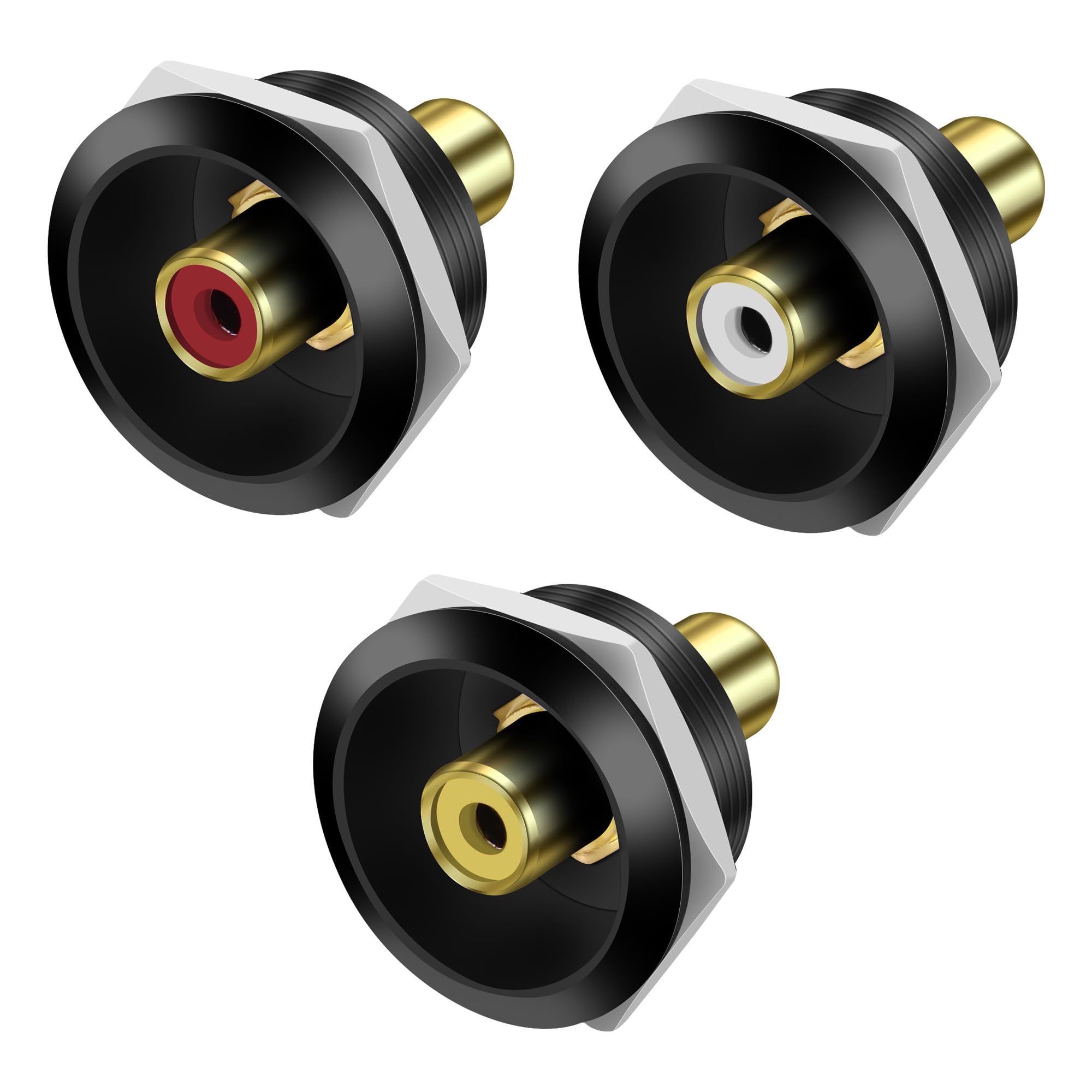 MEIRIYFA RCA Panel Mount Connectors Socket Female to Female Coupler Round Adapter Embedded Threaded Fixed for Audio Video Phono Speaker RCA Cable Amplifier（3PCS (Black)