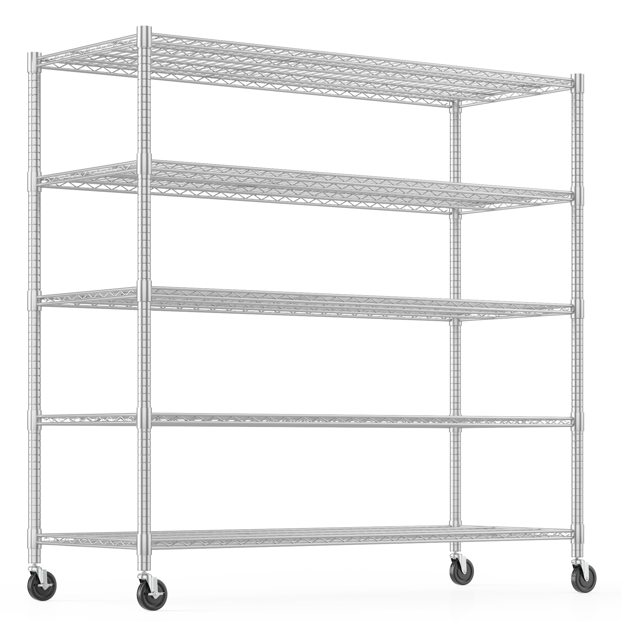 Himimi Storage Shelves with Wheels, 5-Tier Heavy Duty Steel Wire Rack Storage Shelving, Adjustable Metal Storage Shelves for Garage Kitchen Pantry Bathroom Laundry 18" D*60" W*82" H, Silver