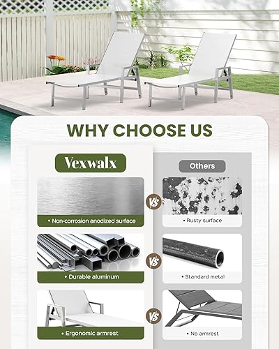 Miniatura 7 de Tumbona para patio al aire libre con ruedas y reposabrazos, sillas reclinables ajustables de aluminio de 5 posiciones, sillas de playa para piscina,